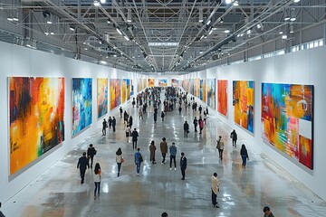 The paintings are colorful and abstract