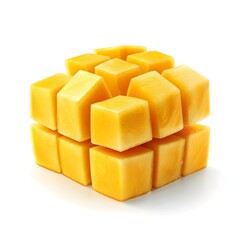 Mango cubes isolated on a white background&mdash;close-up fresh fruit. 