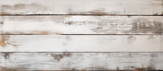 Vintage white wood background texture with knots and nail holes Old painted wood wall White abstract background Vintage wooden light horizontal boards Front view with copy space