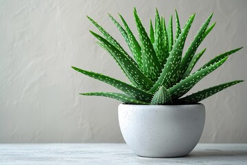 A small potted aloe plant sits in a white ceramic bowl