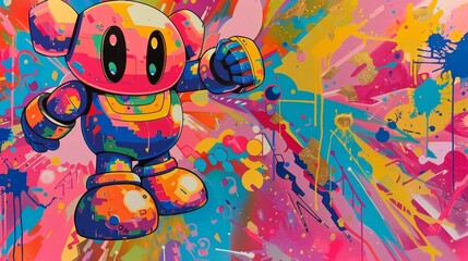 Colorful robot graffiti for futuristic or urban designs