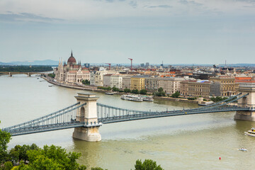 Obraz premium Very beautiful and colorful street in Budapest, the capital of Hungary. Street life in European city.