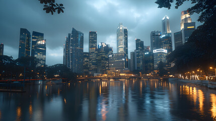 A city skyline with a river running through it