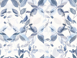 Fototapeta premium A delicate, seamless pattern featuring translucent blue and grey leaves and branches, creating an ethereal and calming design.
