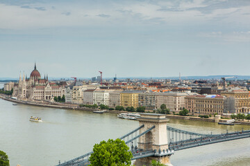Very beautiful and colorful street in Budapest, the capital of Hungary. Street life in European city.