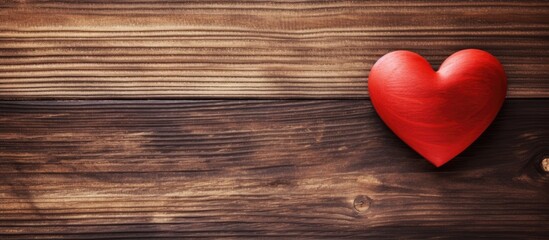 Handmade red heart on wooden background. copy space available