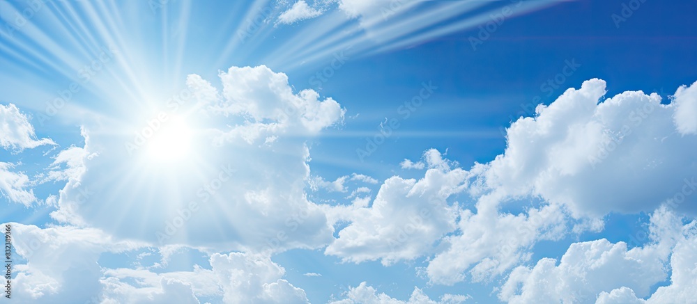 Aufkleber blue sky with white clouds and sunlight reflection in sunny day sky background. copy space available