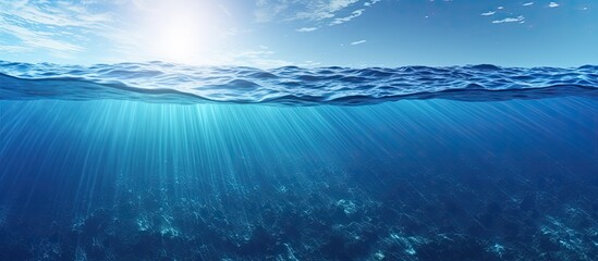 Naklejka premium Seascape from high perspective Top view of ocean sea water Deep ocean in daylight Calm and relaxing concept. copy space available