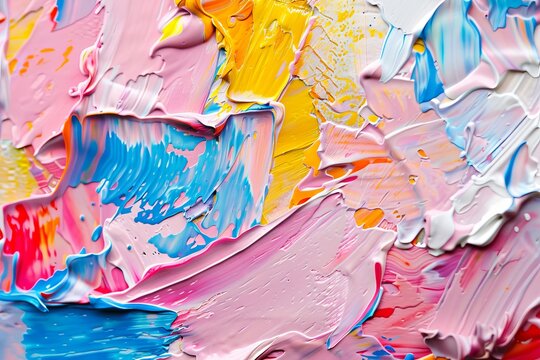 Colorful abstract artwork with textured palette knife painting background - vibrant brush strokes and oil dabs create detailed texture in abstract painting