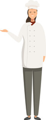 Fulllength illustration of a confident chef in traditional cook apparel, gesturing to the side