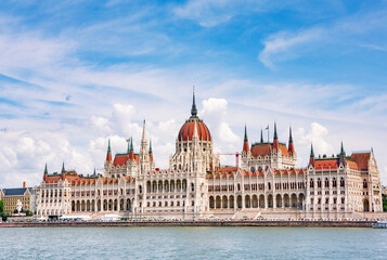 Fototapeta premium Very beautiful and colorful street in Budapest, the capital of Hungary. Street life in European city.