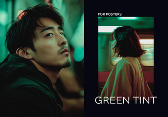 Cinematic Green Tint Poster Photo Effect Mockup