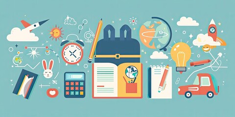 Flat Design Back to School Icons and Elements