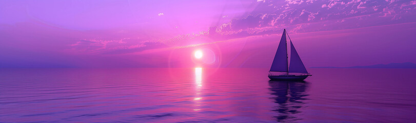 Sailboat on Tranquil Purple Sunset Sea