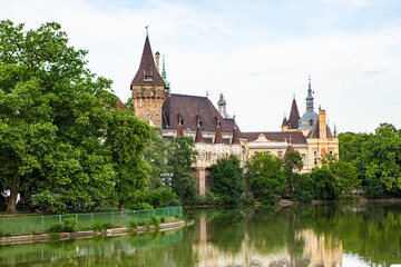 Fototapeta premium Very beautiful and colorful street in Budapest, the capital of Hungary. Street life in European city.