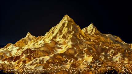 Golden mountains art on black background. Luxury wallpaper design