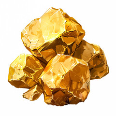 Golden stones  on white background isolated close up, gold nuggets