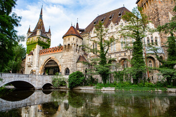 Naklejka premium Very beautiful and colorful street in Budapest, the capital of Hungary. Street life in European city.