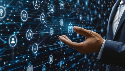 A person is pointing at a diagram of technology by AI generated image