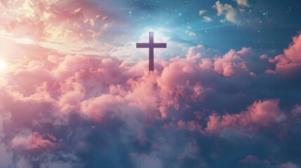 Conceptual image of a cross with a cloud-filled sky, representing faith and spirituality