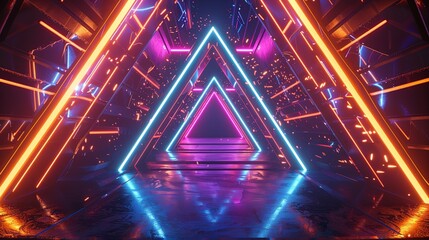 A neon colored room with a neon colored triangle