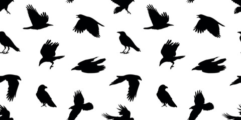 crow. a shadow. the silhouette of a crow. vector. black color. on a white background. seamless pattern. the pattern. animal. a wild animal. bird. Fly. traces.