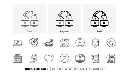 Avatar, Settings blueprint and Video conference line icons. Pack of Car parking, Direction, Delivery online icon. Loyalty points, Place, Work home pictogram. Shop, Drop counter, Settings gear. Vector