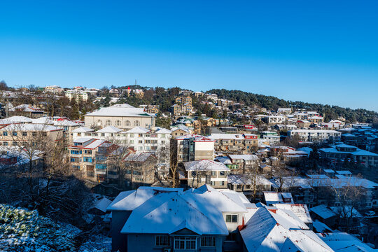 Early morning light over rooftops, Mount Lu (Lushan), UNESCO World Heritage Site, Jiujiang, Jiangxi, China