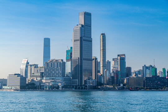 Highrise buildings in Victoria harbour, Hong Kong, China
