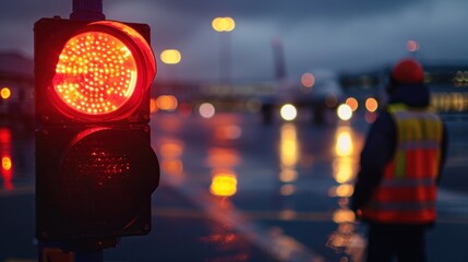 Airport marshalling signal from marshaller for aircraft controls. Ground Crew Signals Airport Ground Crew Outfit and Signals A ground crew signals the pilot