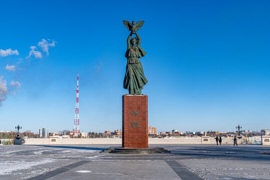 Sculpture of Heihe Mother square, Amur river banks, Heihe, Heilongjiang, China