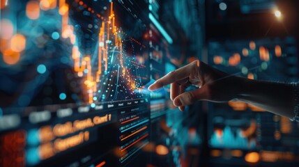 analysis working with the latest financial results. Analysis of sales forecast graphs, financial accounting with hand writing Abstract digital effect for background