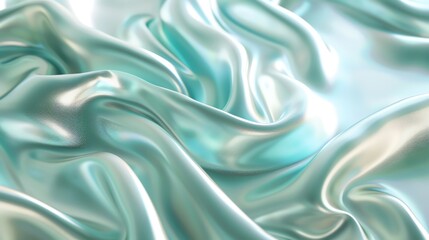 Fototapeta premium Mint 3d render of dark and mint silk displaying white iridescent holographic foil in style of mint abstract background