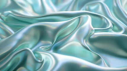Obraz premium Mint 3d render of dark and mint silk displaying white iridescent holographic foil in style of mint abstract background