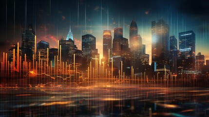Abstract design with digital financial charts and global market graphs
