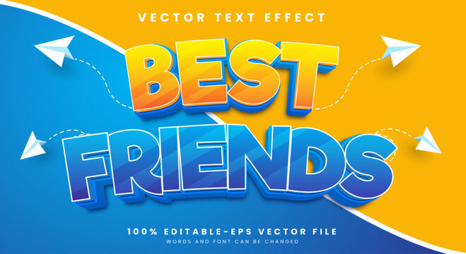 Best Friend editable text effect template with cartoon style