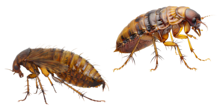 Close up of brown Flea isolated on background, parasite of pet, harmful insect.