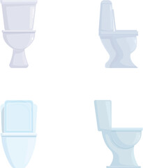 Collection of four different vector toilets in a clean, minimalistic flat design, isolated on white background