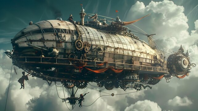 Steampunk Airship in Flight: A Vintage Voyage into Aether's Realm
