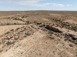 An aerial view of arans - the ancient hunting traps made in the form of the low-level stone walls....