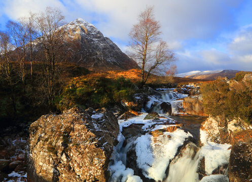 Buachaille Etive MA?r and River Coupall, near Glencoe, Highland, Scotland