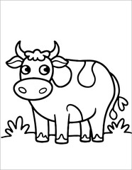 Cow Coloring page outline of cartoon cow isolated. black and white vector illustration,  coloring book for kids.