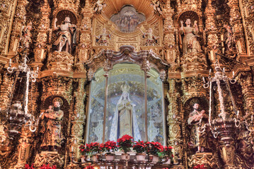 Statue of the Virgin of Ocotlan, polychrome Figures, Apse, Interior, Basilica of Our Lady of Ocotlan, Tlaxcala City, Tlaxcal State