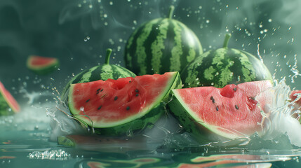 Watermelons Splashing Into the Water