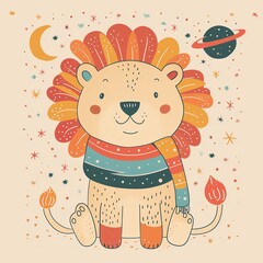 Galactic Lion with a rainbow color scarf