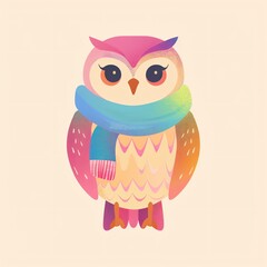 Obraz premium Hologram Owl with a rainbow color scarf