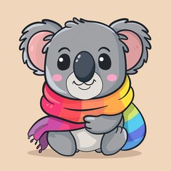 Fototapeta premium Augmented Koala with a rainbow color scarf