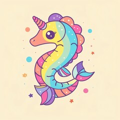 Obraz premium Cyber Seahorse with a rainbow color scarf