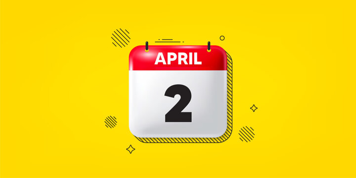 Calendar date of April 3d icon. 2nd day of the month icon. Event schedule date. Meeting appointment time. 2nd day of April. Calendar month date banner. Day or Monthly page. Vector