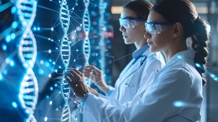 Doctors Collaborating on Personalized Medicine Treatments Guided by Genetic Profiles